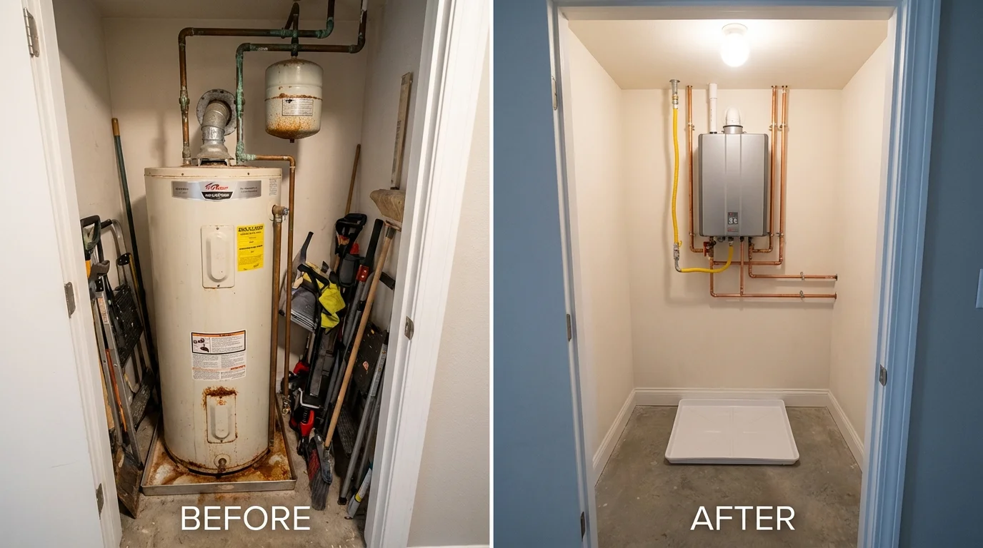 Tank water heater versus wall-mounted tankless unit comparison for Eden, NC homeowners