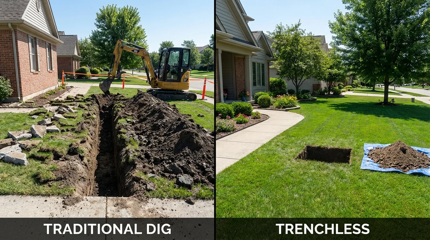 Trenchless sewer repair with minimal yard damage versus traditional excavation in Eden, NC